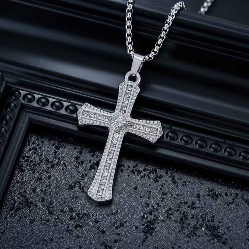 24" Mens 14K White Gold 2ct Diamond Cross Necklace Christian 14 K Silver Jewelry